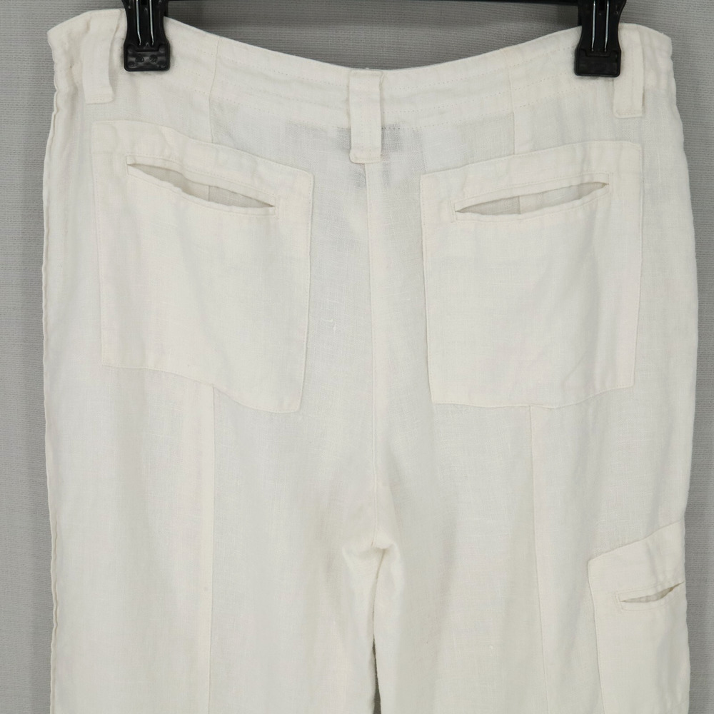 Talbots Pants Petites 4P White Irish Linen Crop Wide Leg Pockets Cruise Resort - Picture 9 of 11
